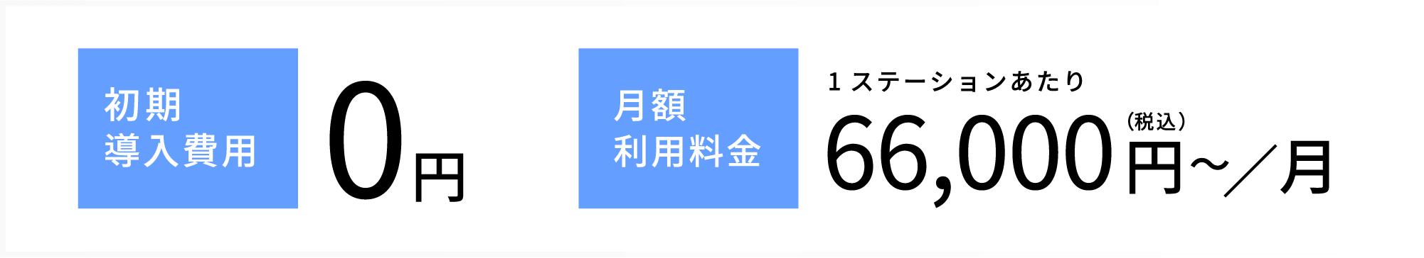 ・初期導入費用：0円 ・月額利用料金：1ステーションあたり 月額66,000円（税込）〜